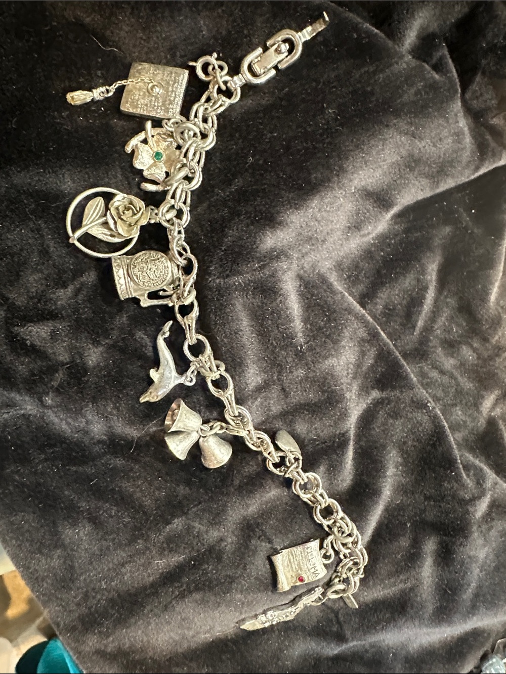 Silver Charm Bracelet with Rose and Novelty Charms - Silver